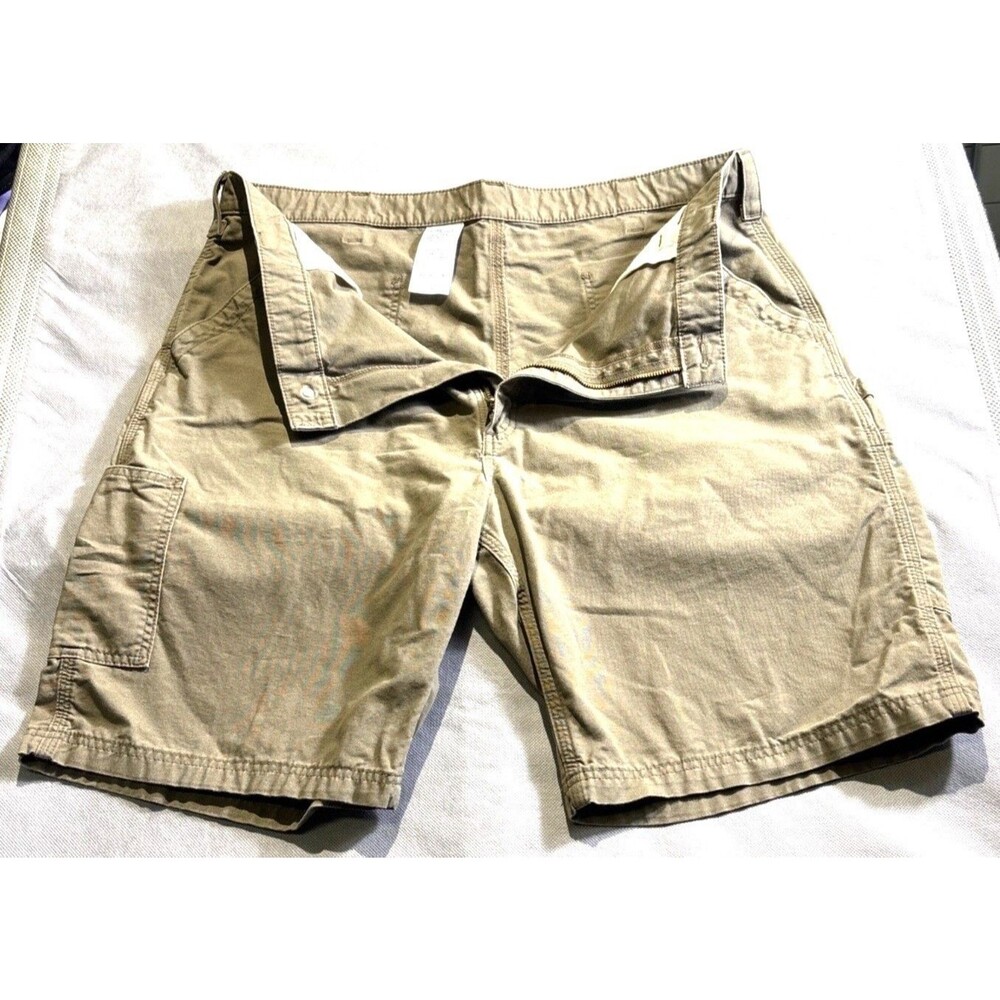 Carhartt Work Shorts Tan Cotton Canvas Cargo Zip Size 42 Button Closure